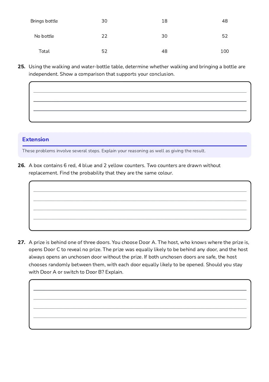 Grade 8 Probability, page 6 of 7: Extension