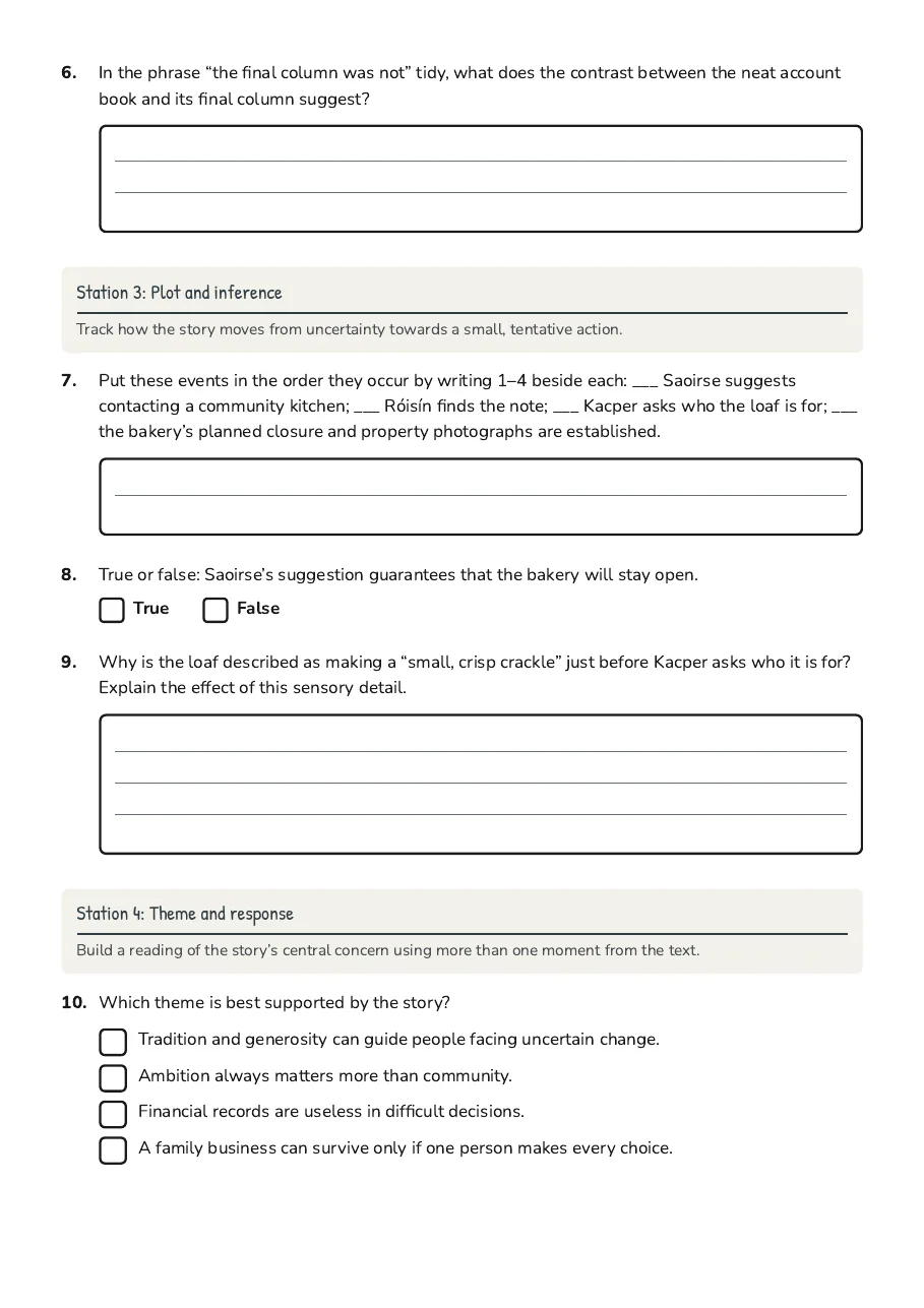 South Caroline Station Tasks, page 4 of 5: Station 3: Plot and inference, Station 4: Theme and response