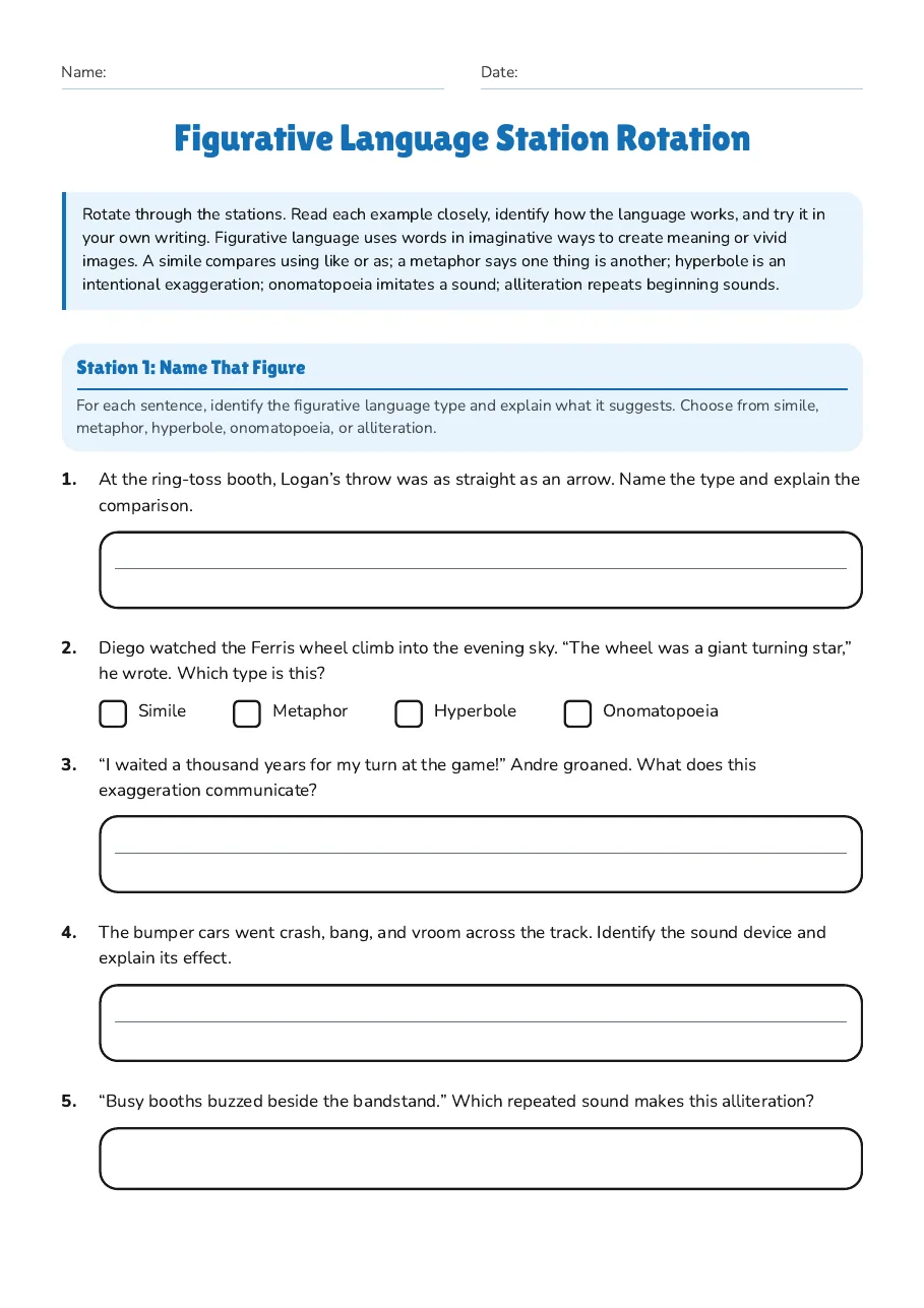 Figurative Language Station Rotation, page 1 of 2: Station 1: Name That Figure