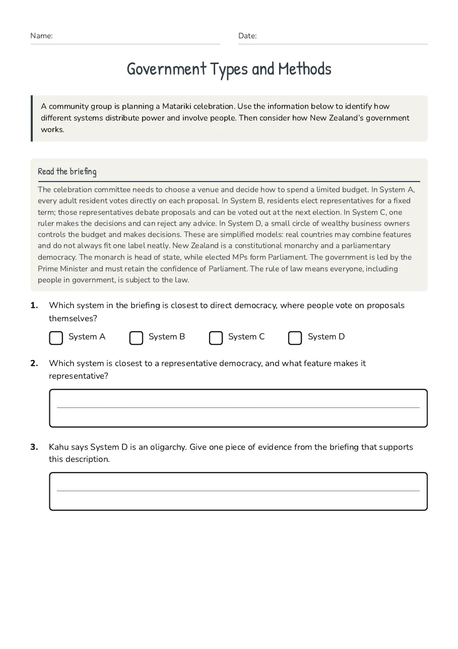 Government Types and Methods, page 1 of 3: Read the briefing