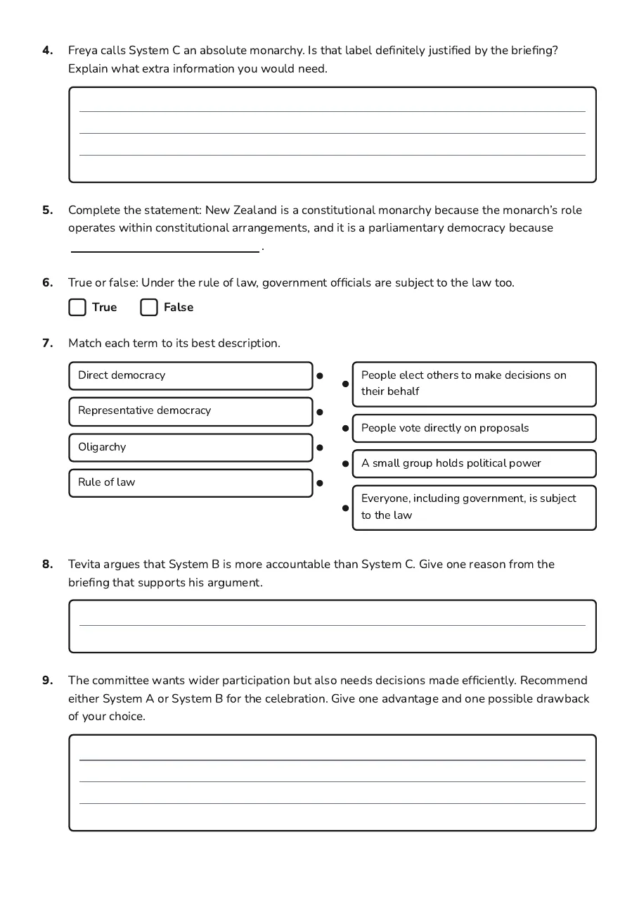 Government Types and Methods, page 2 of 3: 4. Freya calls System C an absolute monarchy. Is that label definitely justified by the…