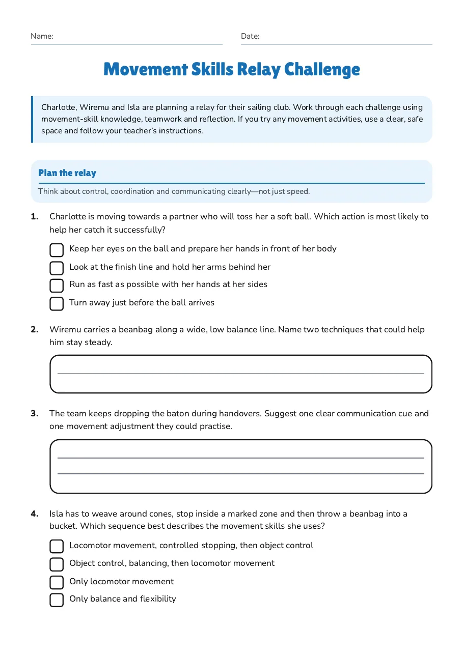 Movement Skills Relay Challenge, page 1 of 3: Plan the relay