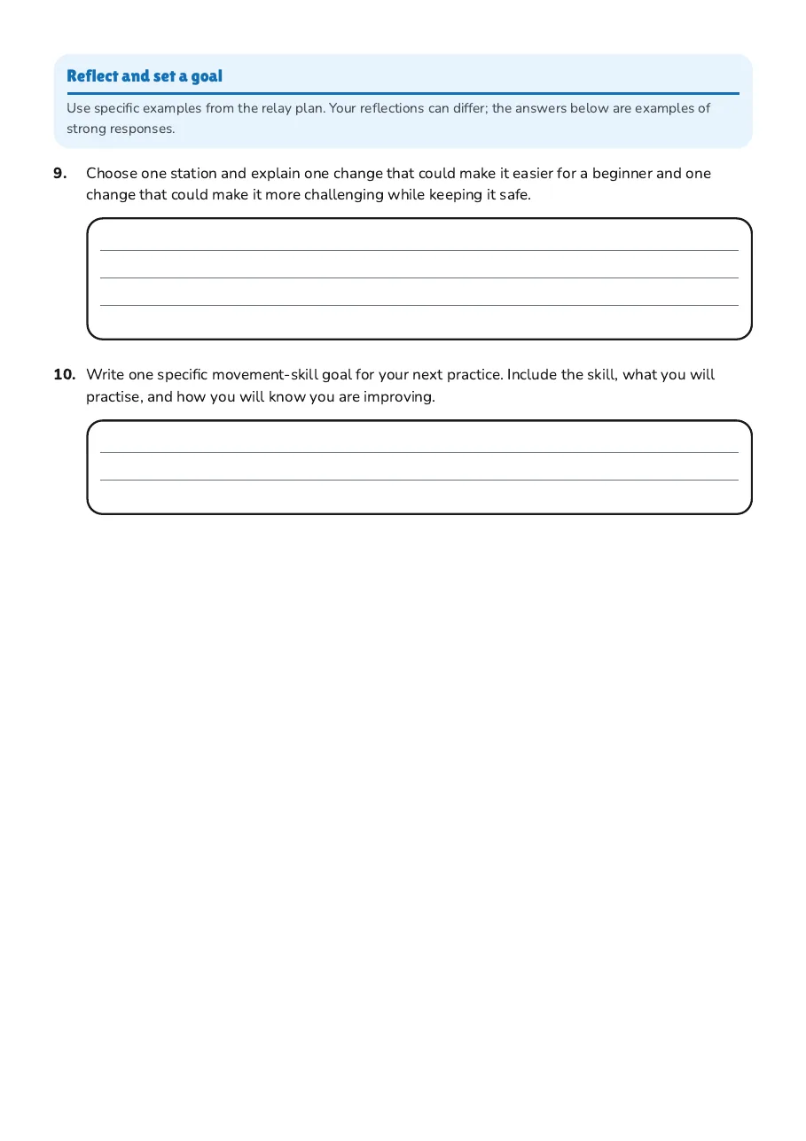 Movement Skills Relay Challenge, page 3 of 3: Reflect and set a goal