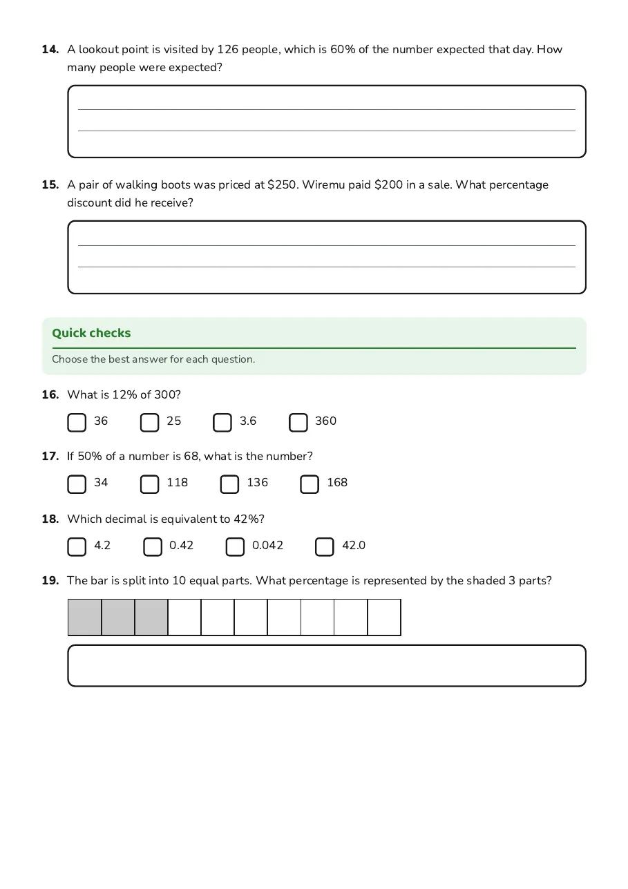 Percentage and Whole Problems, page 4 of 5: Quick checks