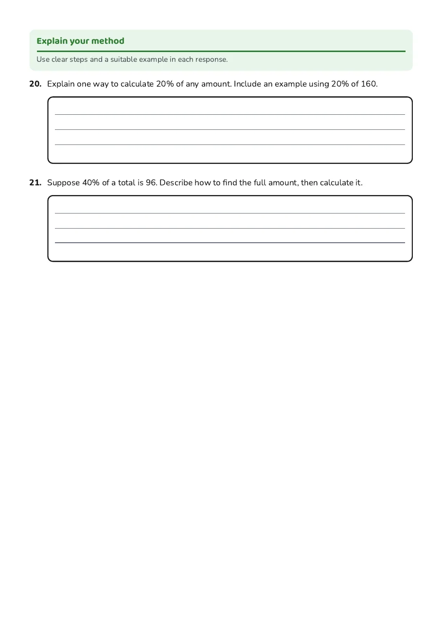 Percentage and Whole Problems, page 5 of 5: Explain your method