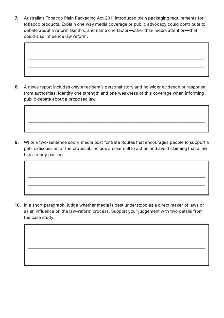 Media and Law Reform, page 3 of 3: 7. Australia’s Tobacco Plain Packaging Act 2011 introduced plain packaging requirements…