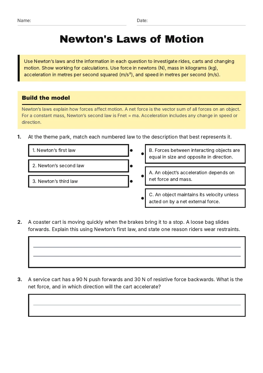 Newton's Laws of Motion, page 1 of 3: Build the model