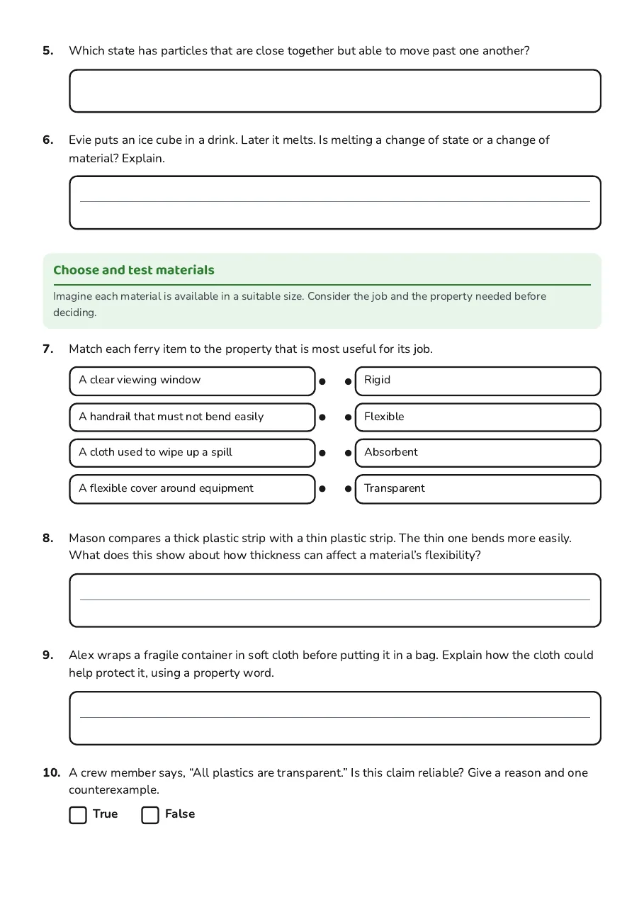 Exploring Material Properties, page 2 of 3: Choose and test materials