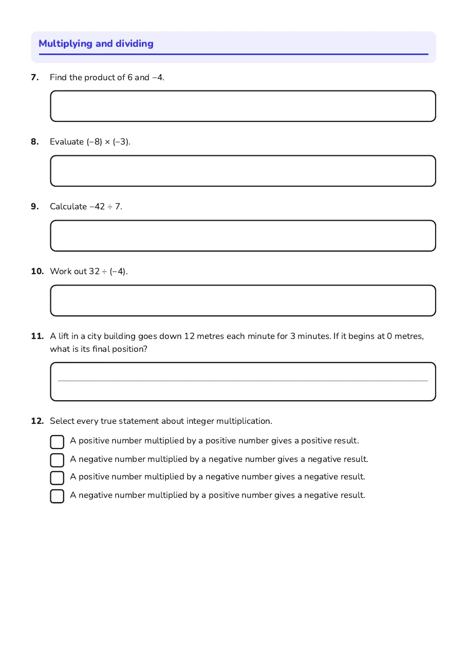Integer multiplication and division, sign rules and a lift descent problem.