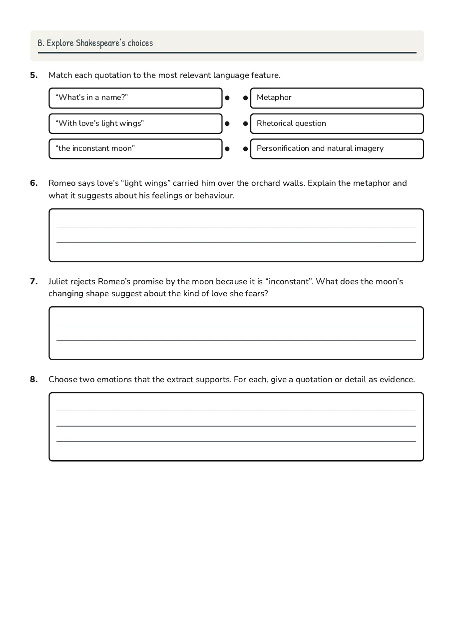 Romeo Balcony Scene Analysis, page 4 of 5: B. Explore Shakespeare’s choices