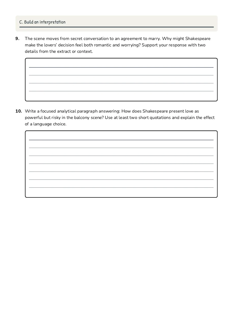 Romeo Balcony Scene Analysis, page 5 of 5: C. Build an interpretation