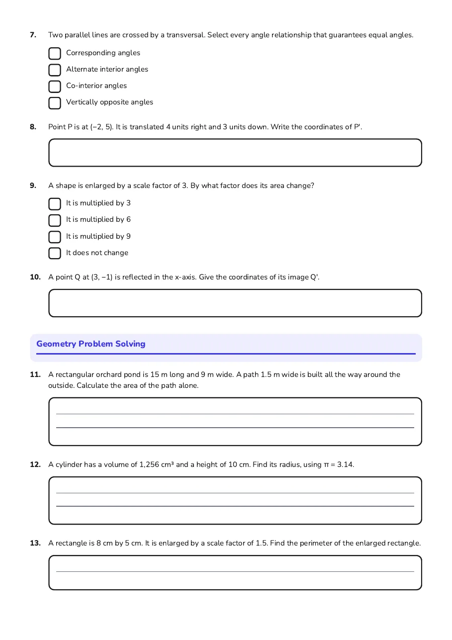 Geometry Review and Reinforcement, page 2 of 2: Geometry Problem Solving