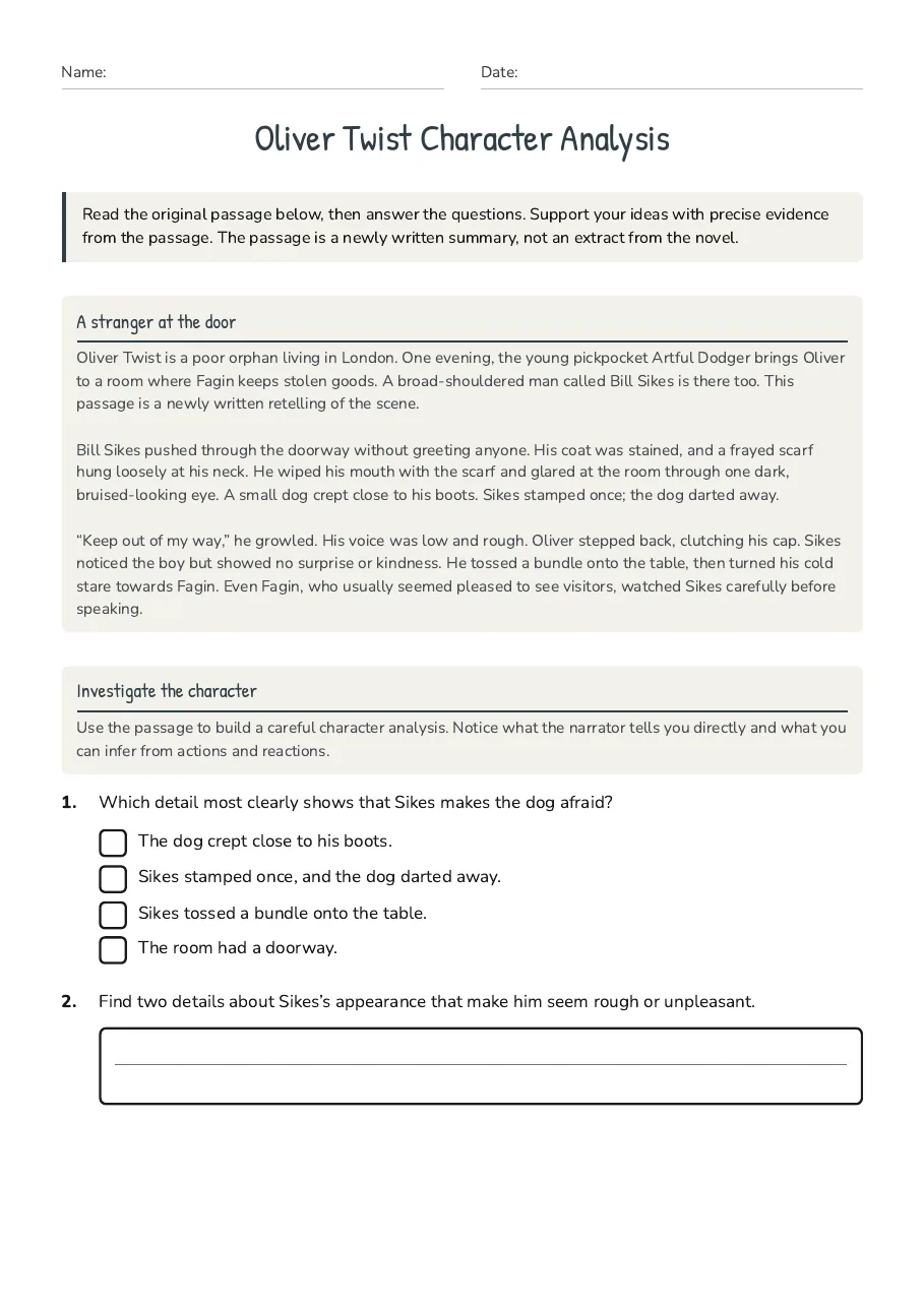 Oliver Twist Character Analysis, page 1 of 3: A stranger at the door, Investigate the character