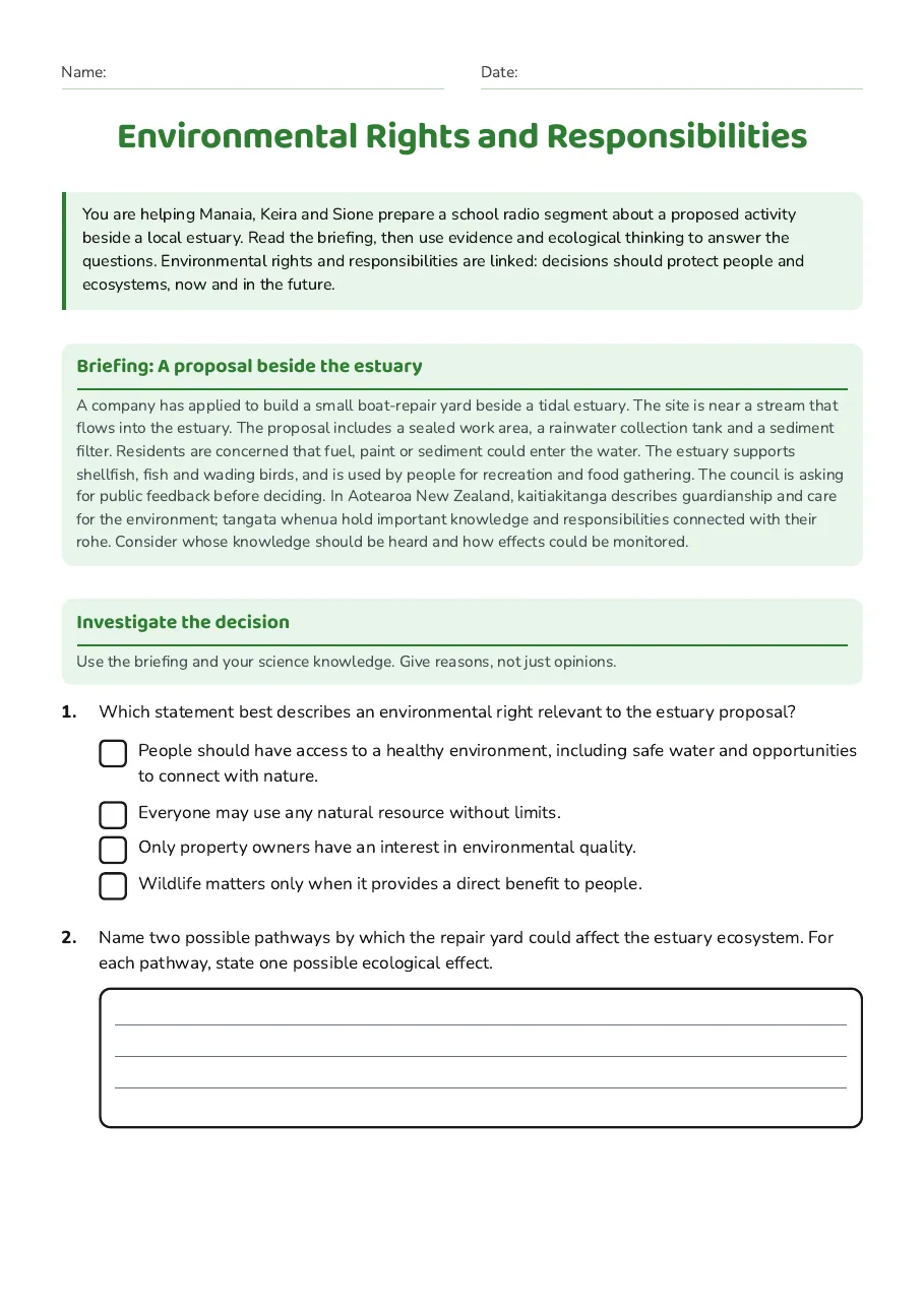 Environmental Rights and Responsibilities, page 1 of 3: Briefing: A proposal beside the estuary, Investigate the decision
