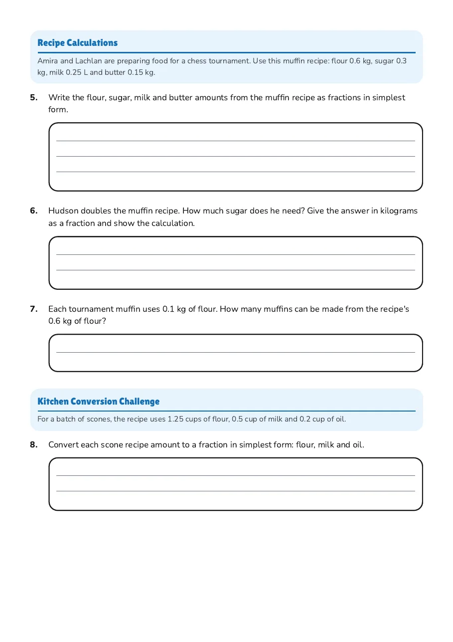 Cooking with Decimals and Fractions, page 2 of 3: Recipe Calculations, Kitchen Conversion Challenge