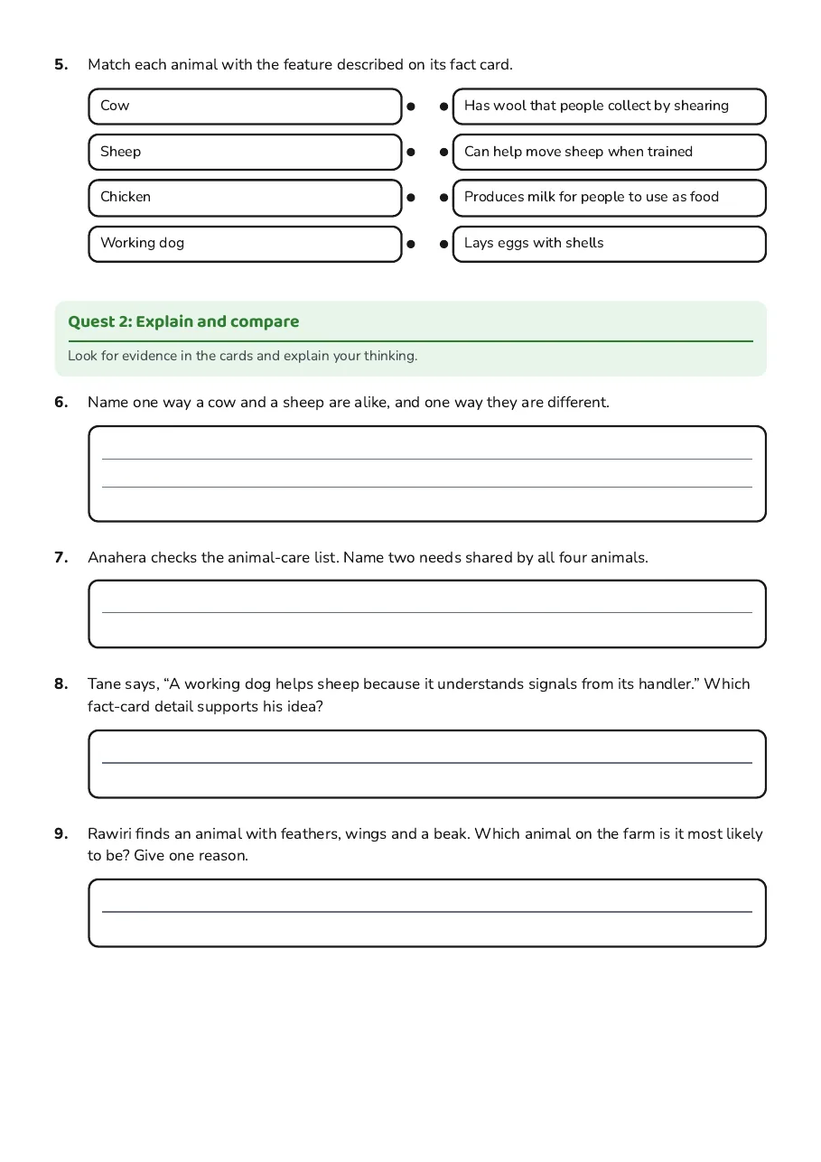 Farm Animal QR Quest, page 2 of 3: Quest 2: Explain and compare
