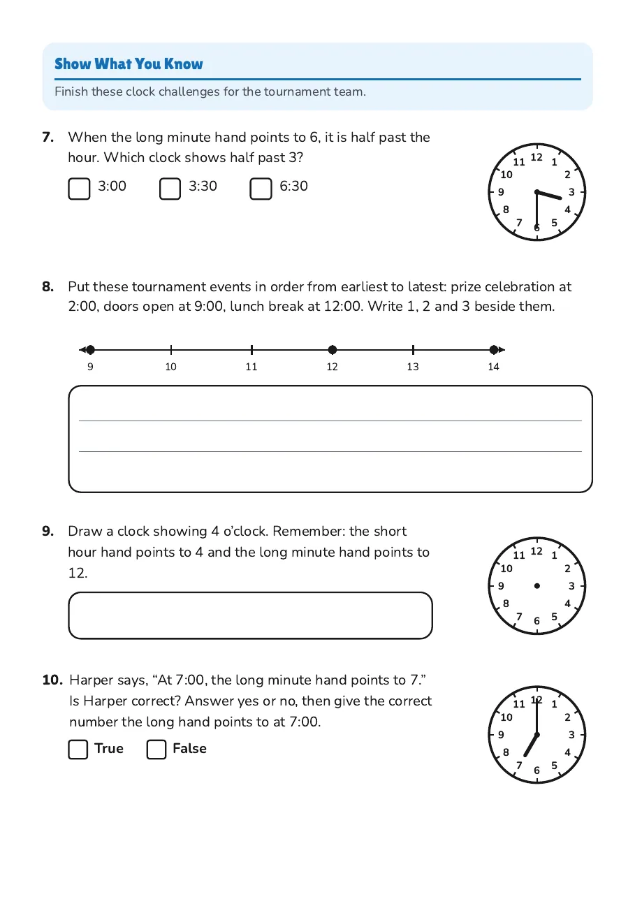 Time Celebration Assessment, page 3 of 3: Show What You Know