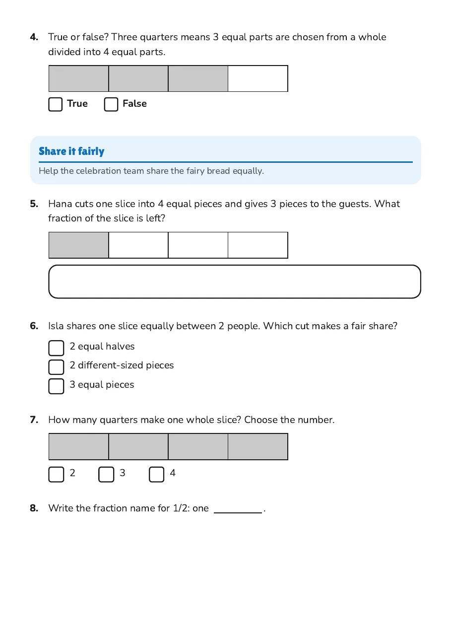 Fairy Bread Fractions, page 2 of 3: Share it fairly