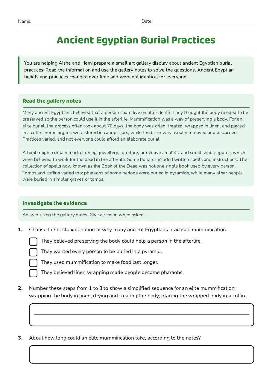 Ancient Egyptian Burial Practices, page 1 of 3: Read the gallery notes, Investigate the evidence