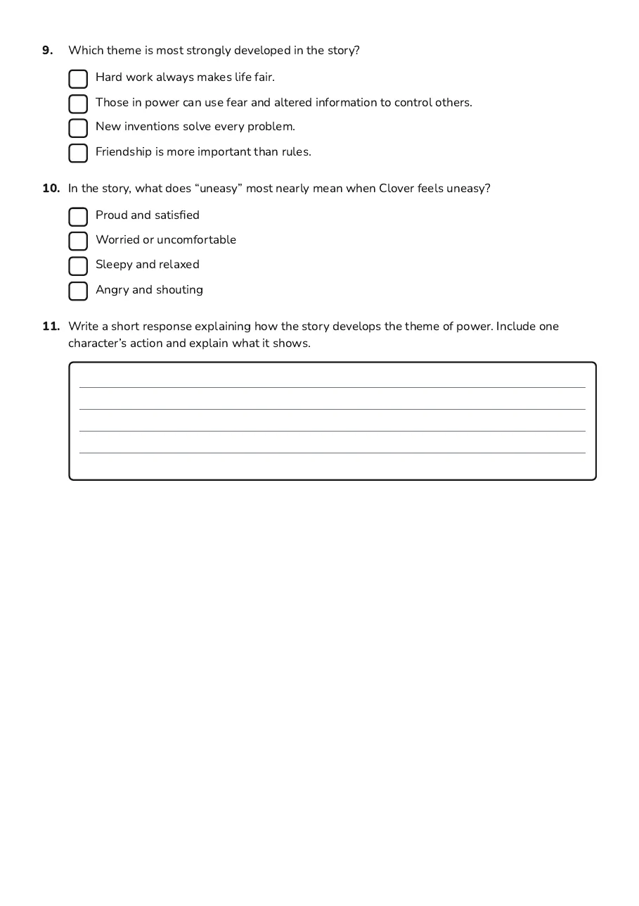 Animal Farm Character Tracking, page 3 of 3: 9. Which theme is most strongly developed in the story?