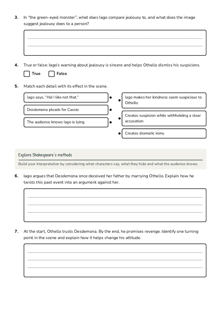 Othello Scene III Analysis, page 2 of 3: Explore Shakespeare’s methods
