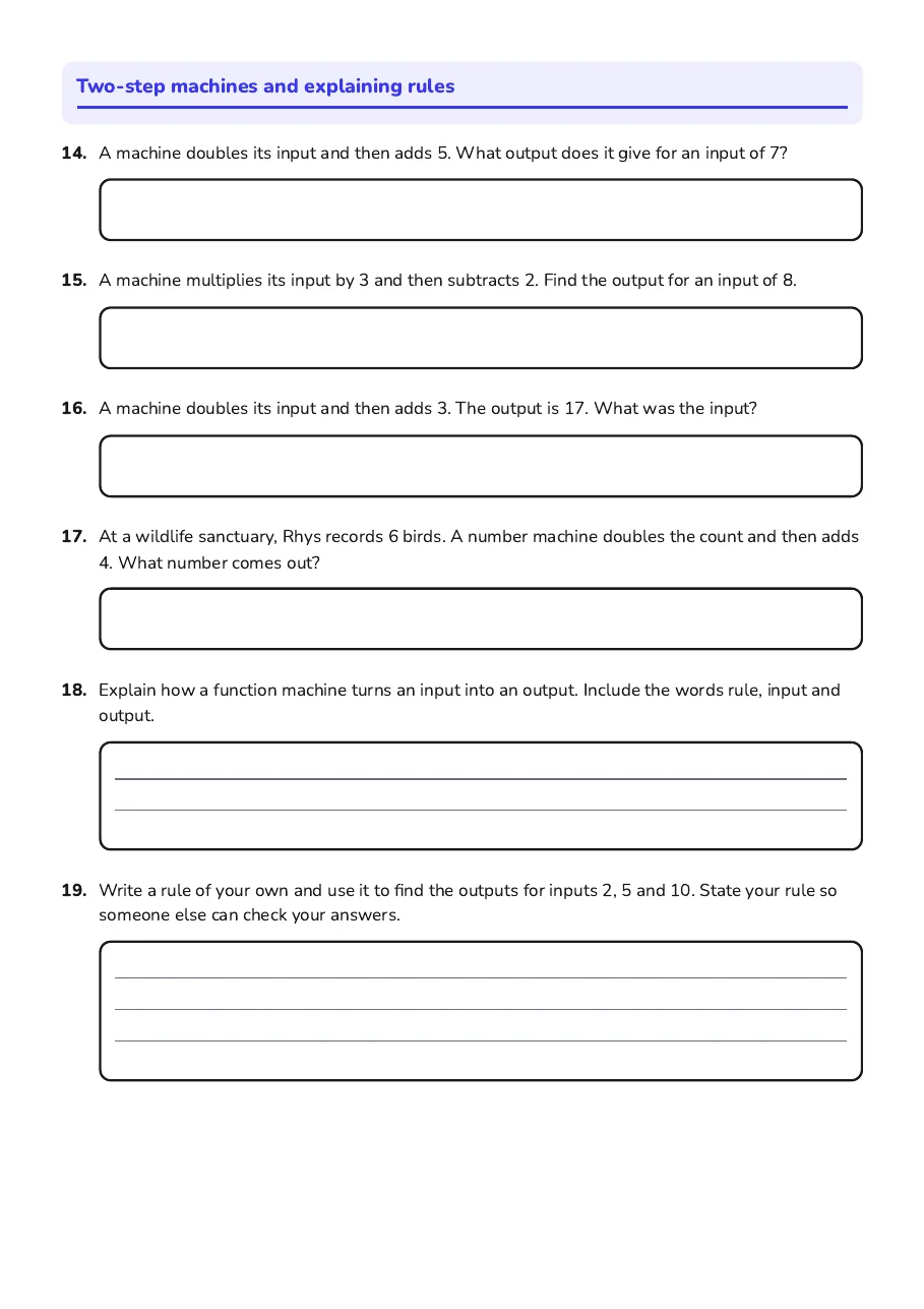 Function Machines Introduction, page 3 of 3: Two-step machines and explaining rules