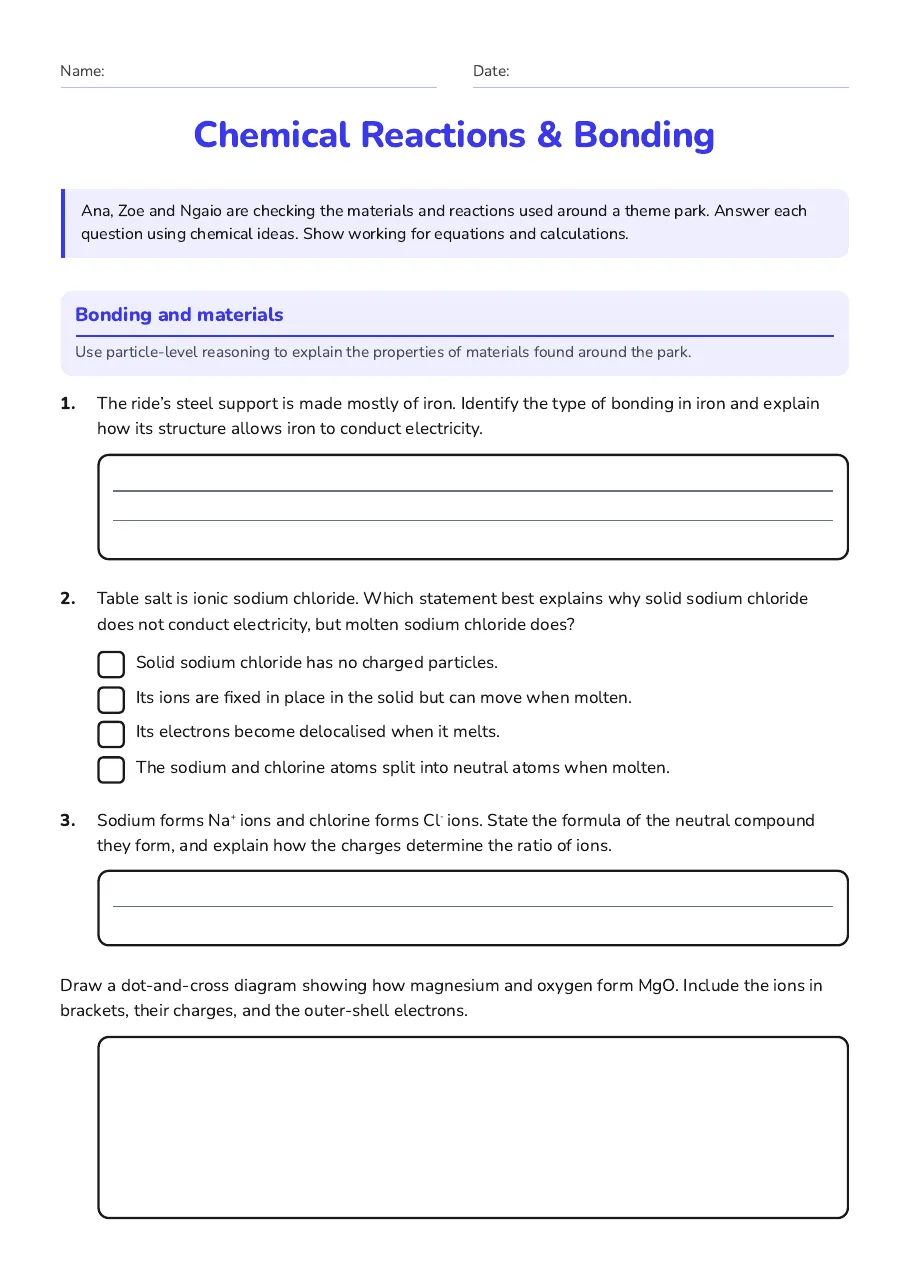 Chemical Reactions & Bonding, page 1 of 3: Bonding and materials