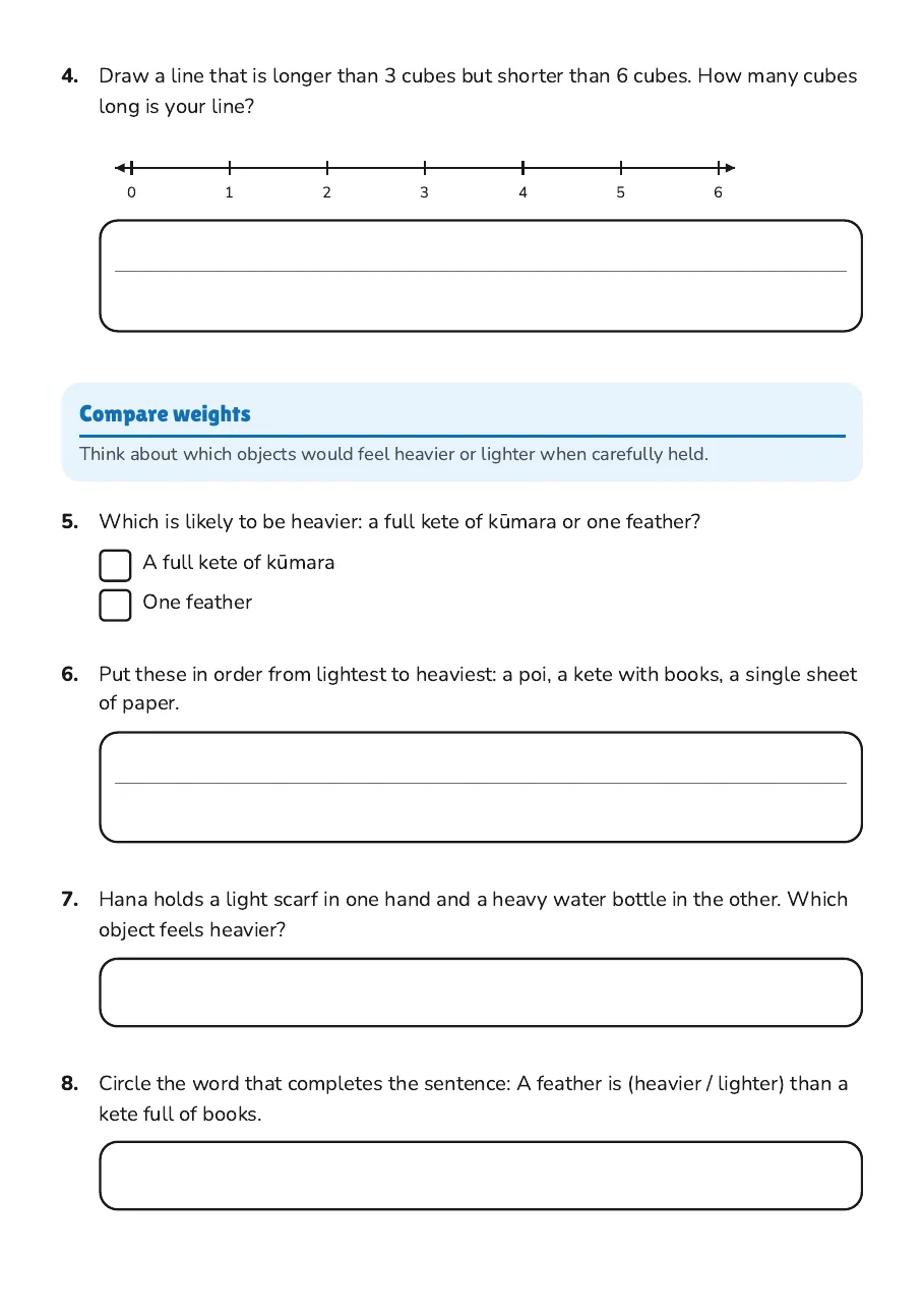 Length and Weight Sorting, page 2 of 3: Compare weights