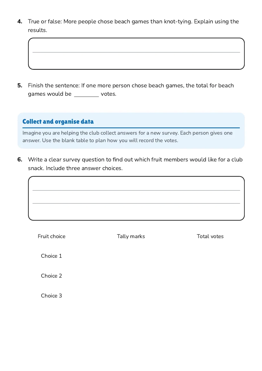Class Survey Data Collection, page 2 of 3: Collect and organise data