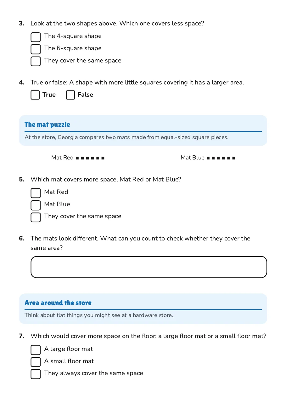 Comparing Shape Areas, page 2 of 3: The mat puzzle, Area around the store