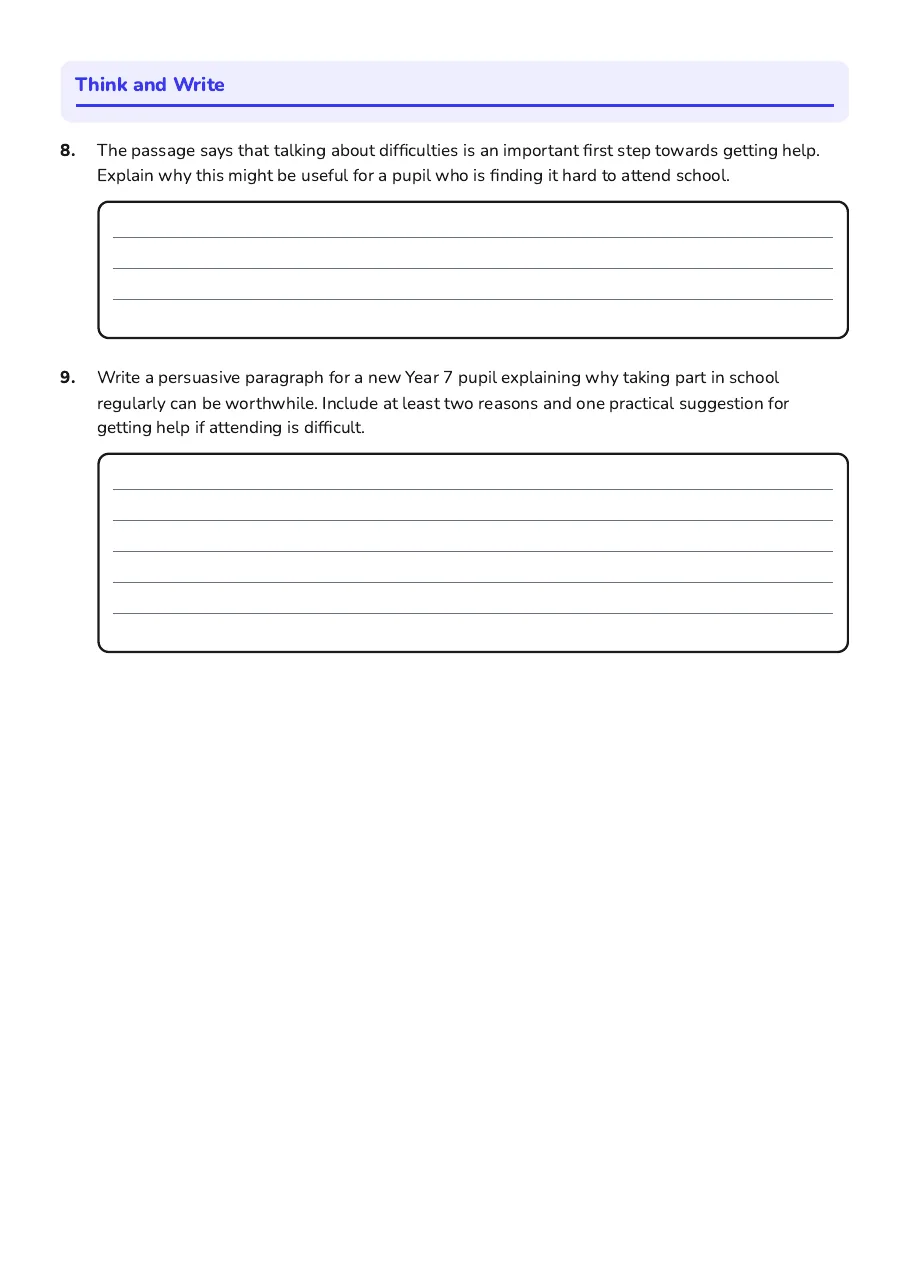 School Attendance Impact Worksheet, page 3 of 3: Think and Write