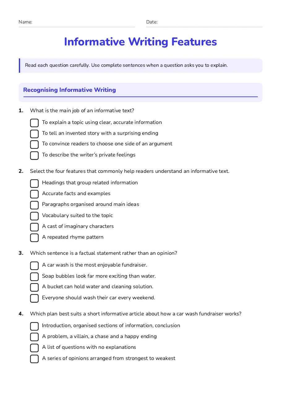 Informative Writing Features, page 1 of 3: Recognising Informative Writing