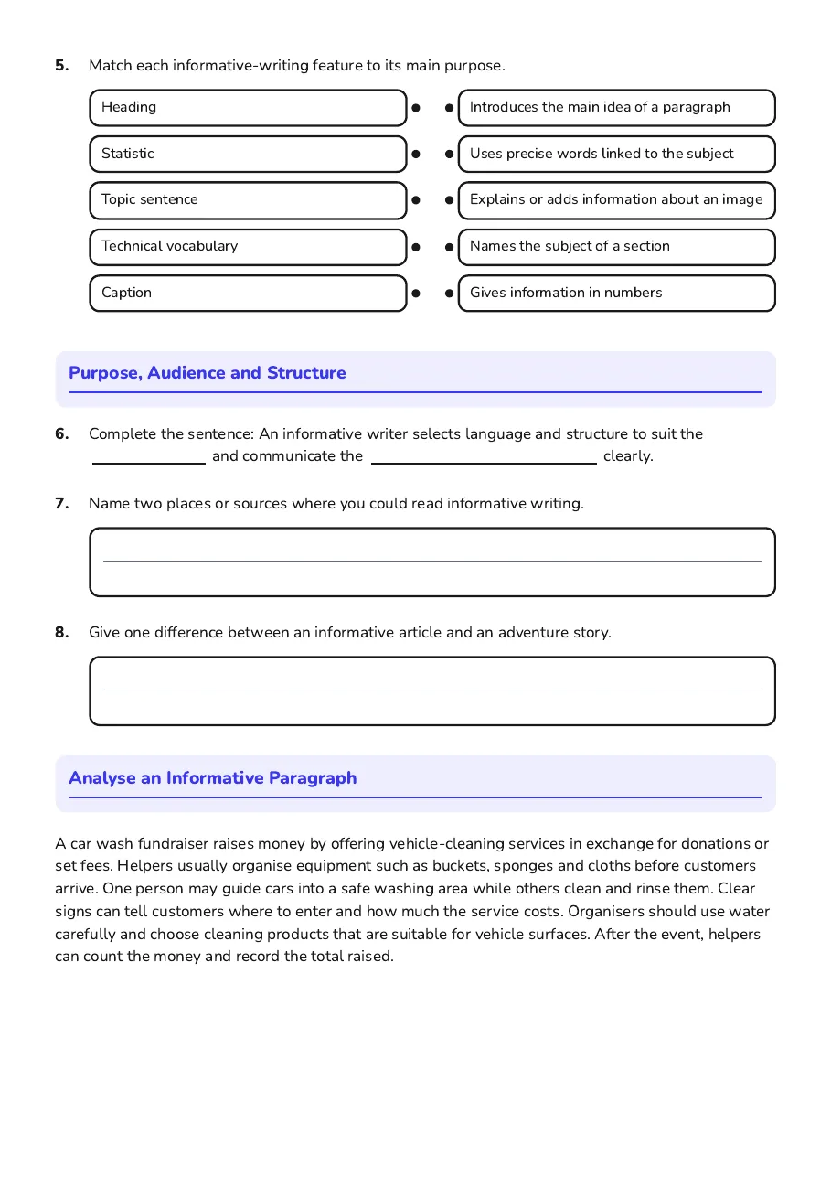 Informative Writing Features, page 2 of 3: Purpose, Audience and Structure, Analyse an Informative Paragraph