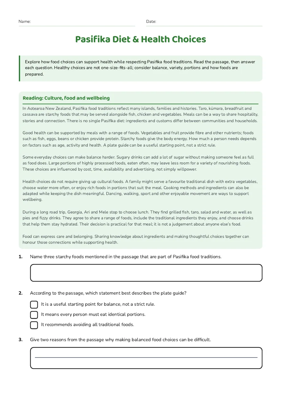 Pasifika Diet & Health Choices, page 1 of 3: Reading: Culture, food and wellbeing