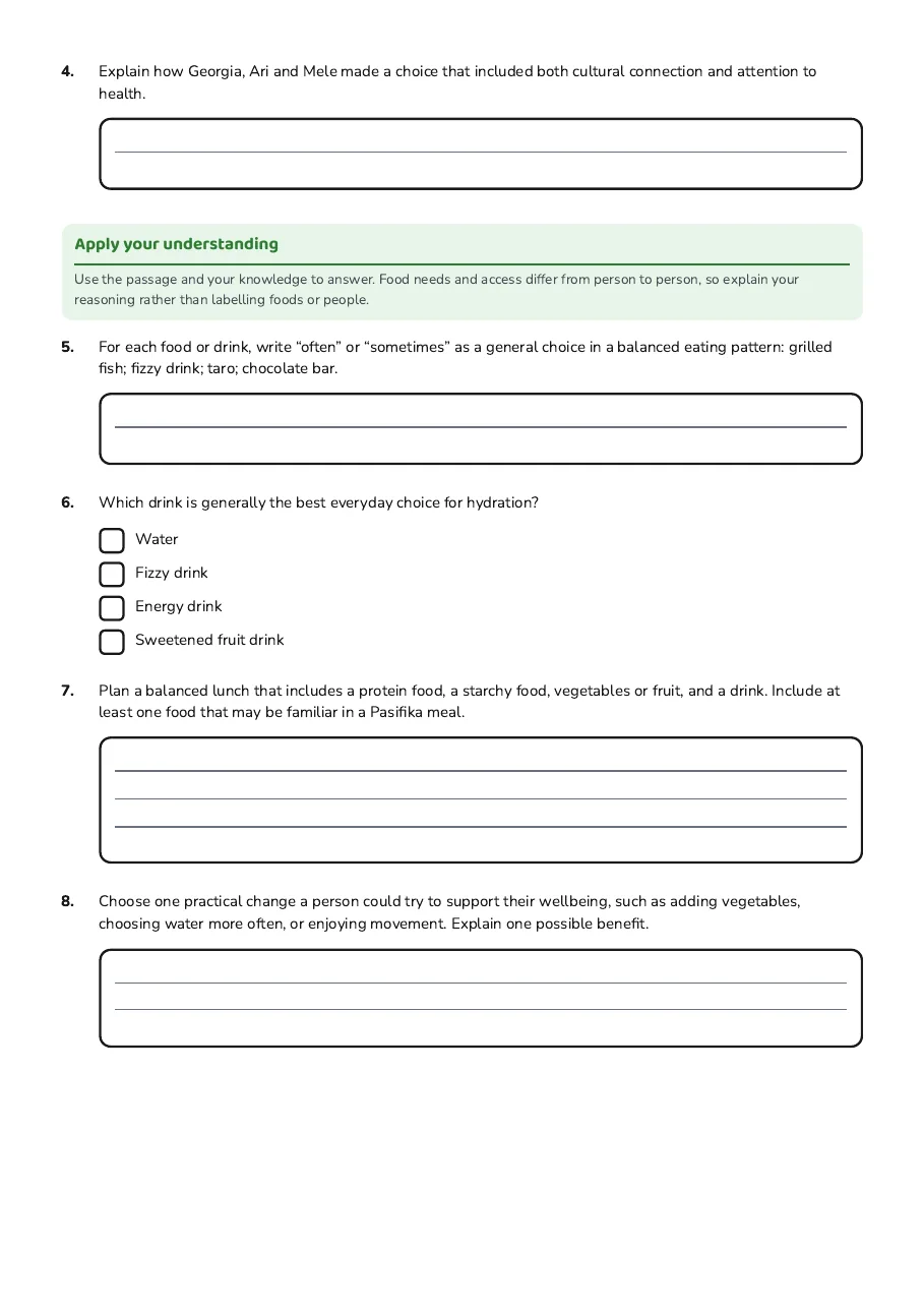 Pasifika Diet & Health Choices, page 2 of 3: Apply your understanding