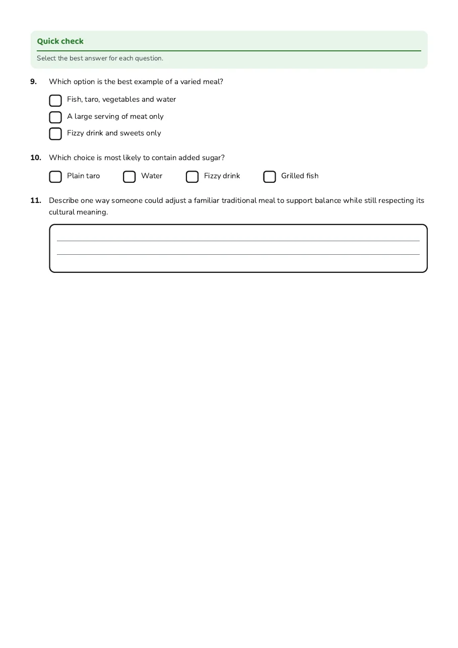 Pasifika Diet & Health Choices, page 3 of 3: Quick check