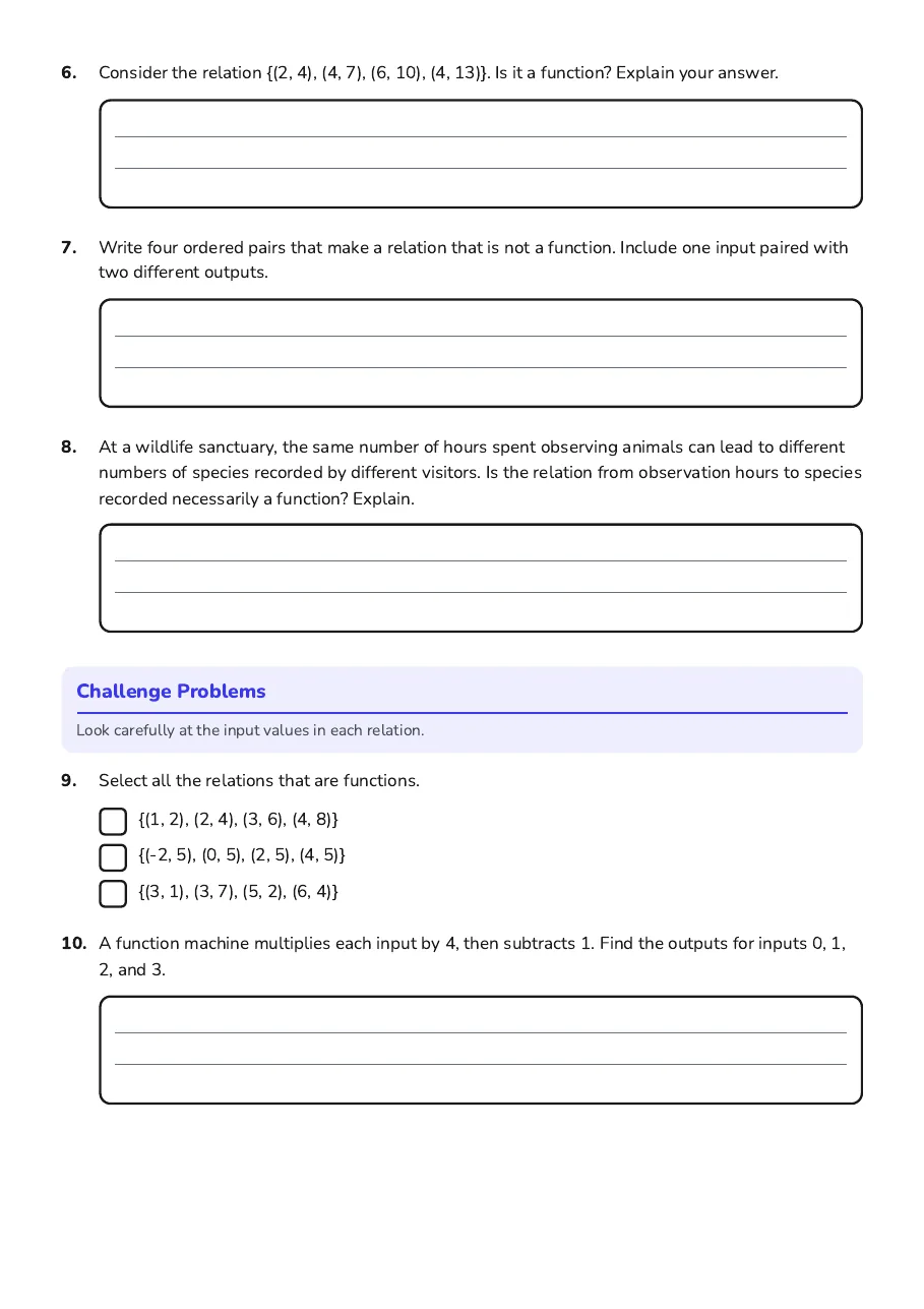 Functions and Relations Classification, page 2 of 2: Challenge Problems