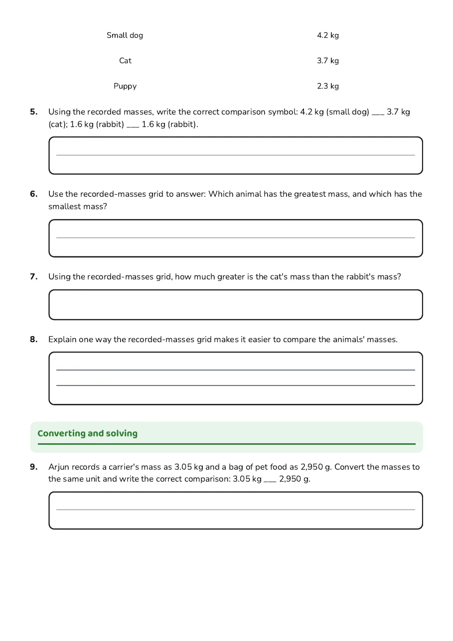 Weight Comparison Using Scales, page 2 of 3: Converting and solving