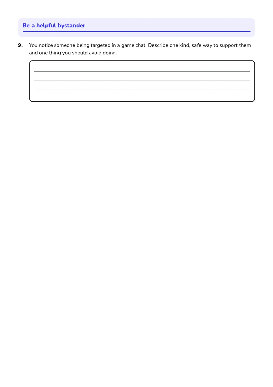 Cyberbullying Safety Scenarios, page 3 of 3: Be a helpful bystander