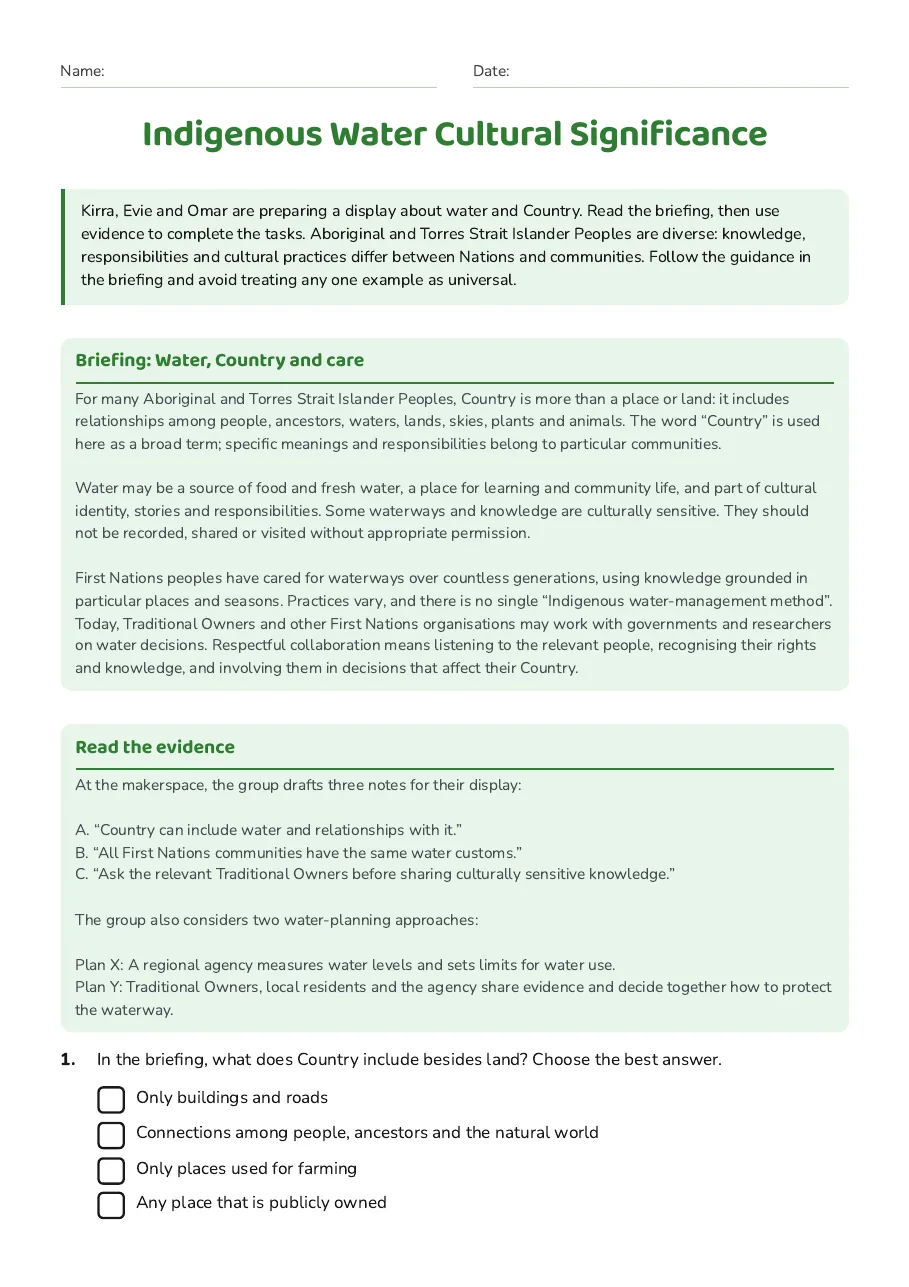 Indigenous Water Cultural Significance, page 1 of 3: Briefing: Water, Country and care, Read the evidence