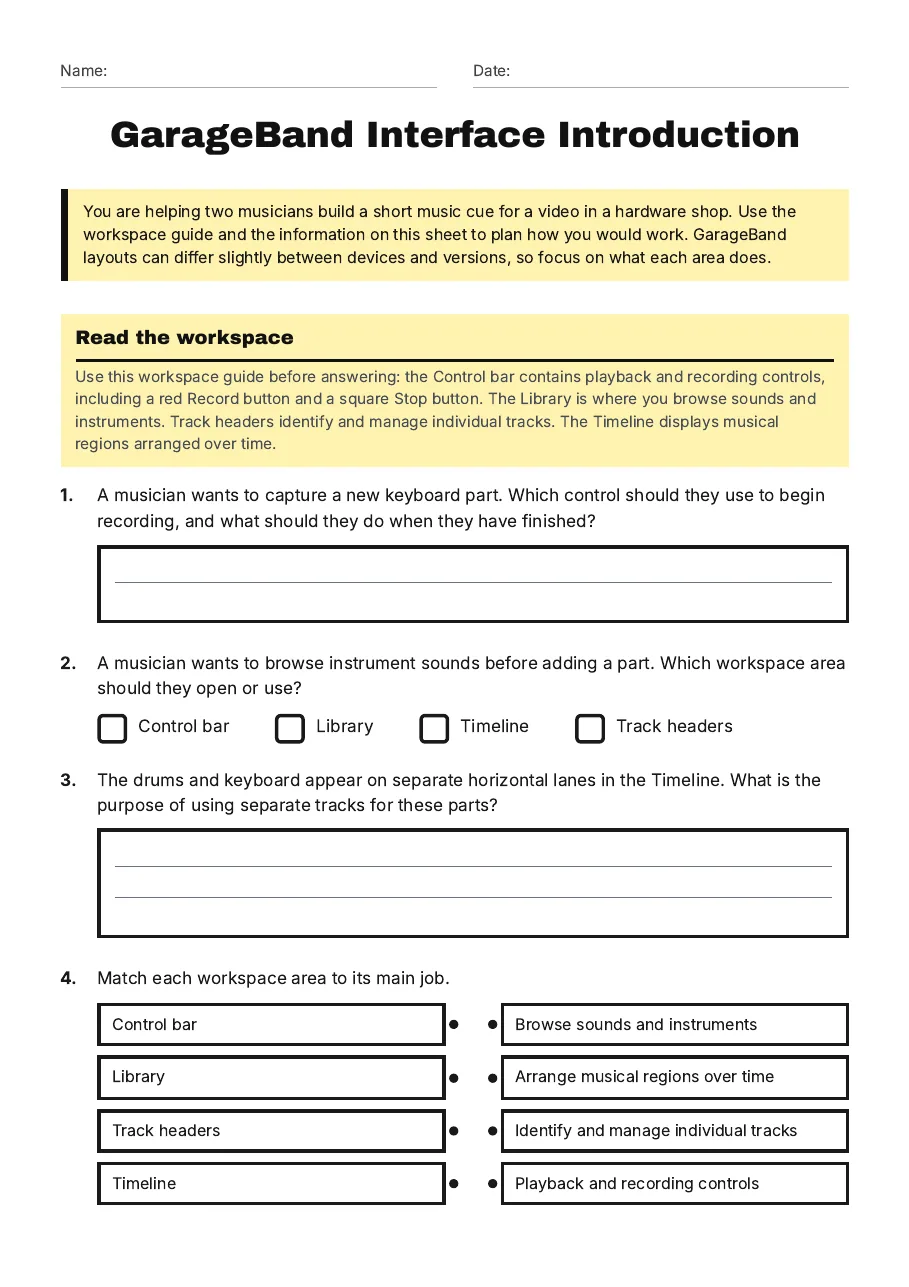 GarageBand Interface Introduction, page 1 of 3: Read the workspace