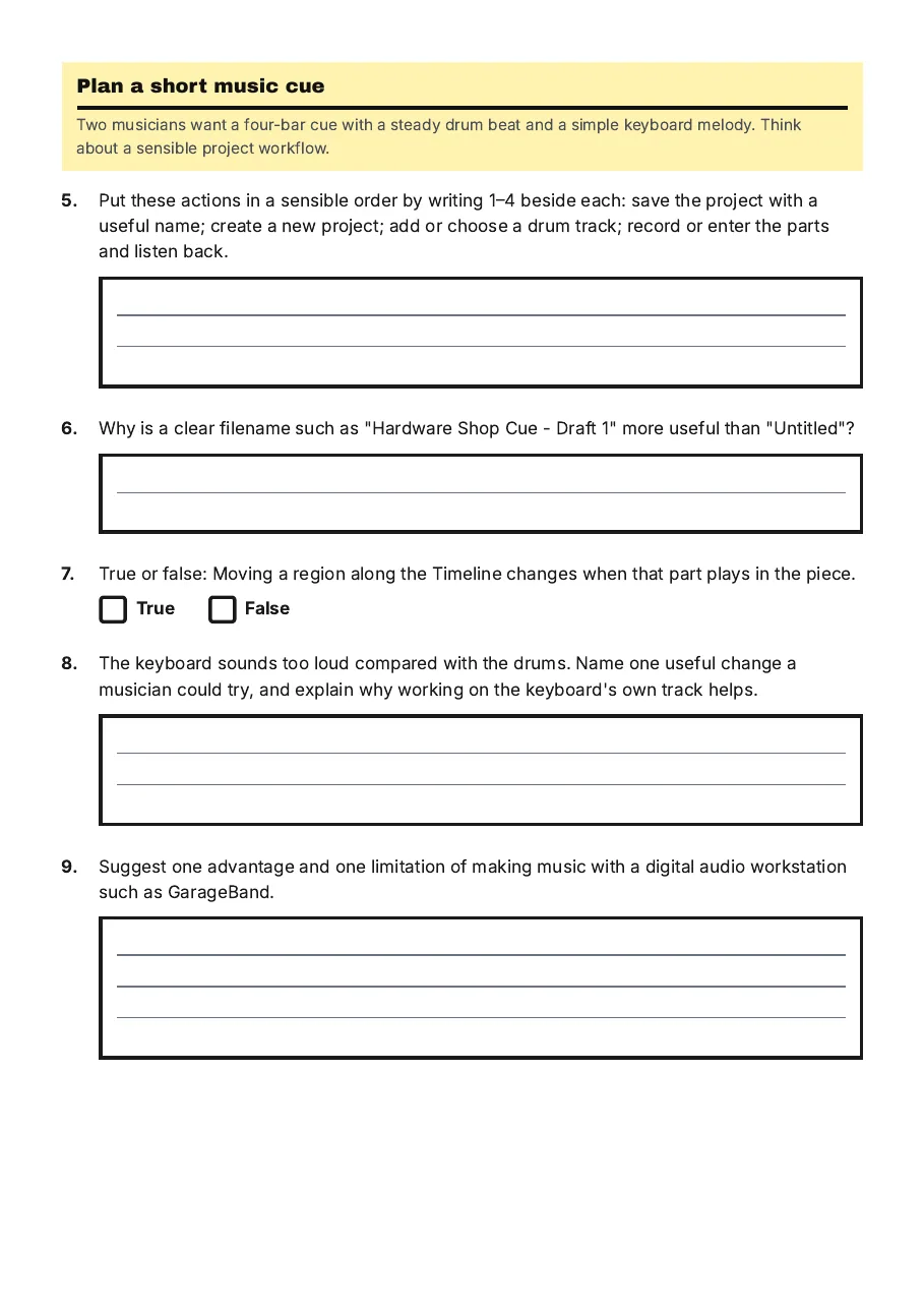 GarageBand Interface Introduction, page 2 of 3: Plan a short music cue