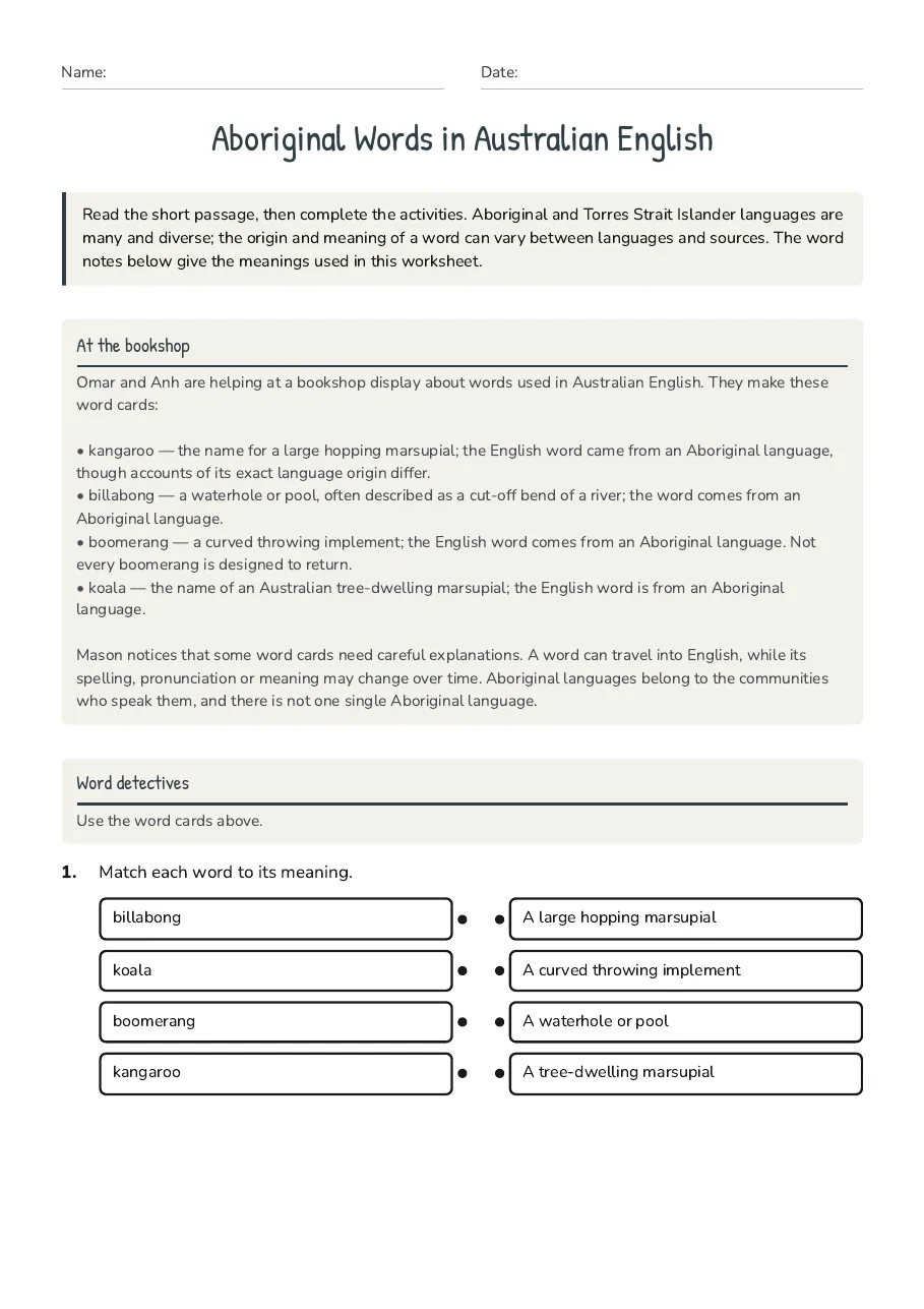 Aboriginal Words in Australian English, page 1 of 3: At the bookshop, Word detectives