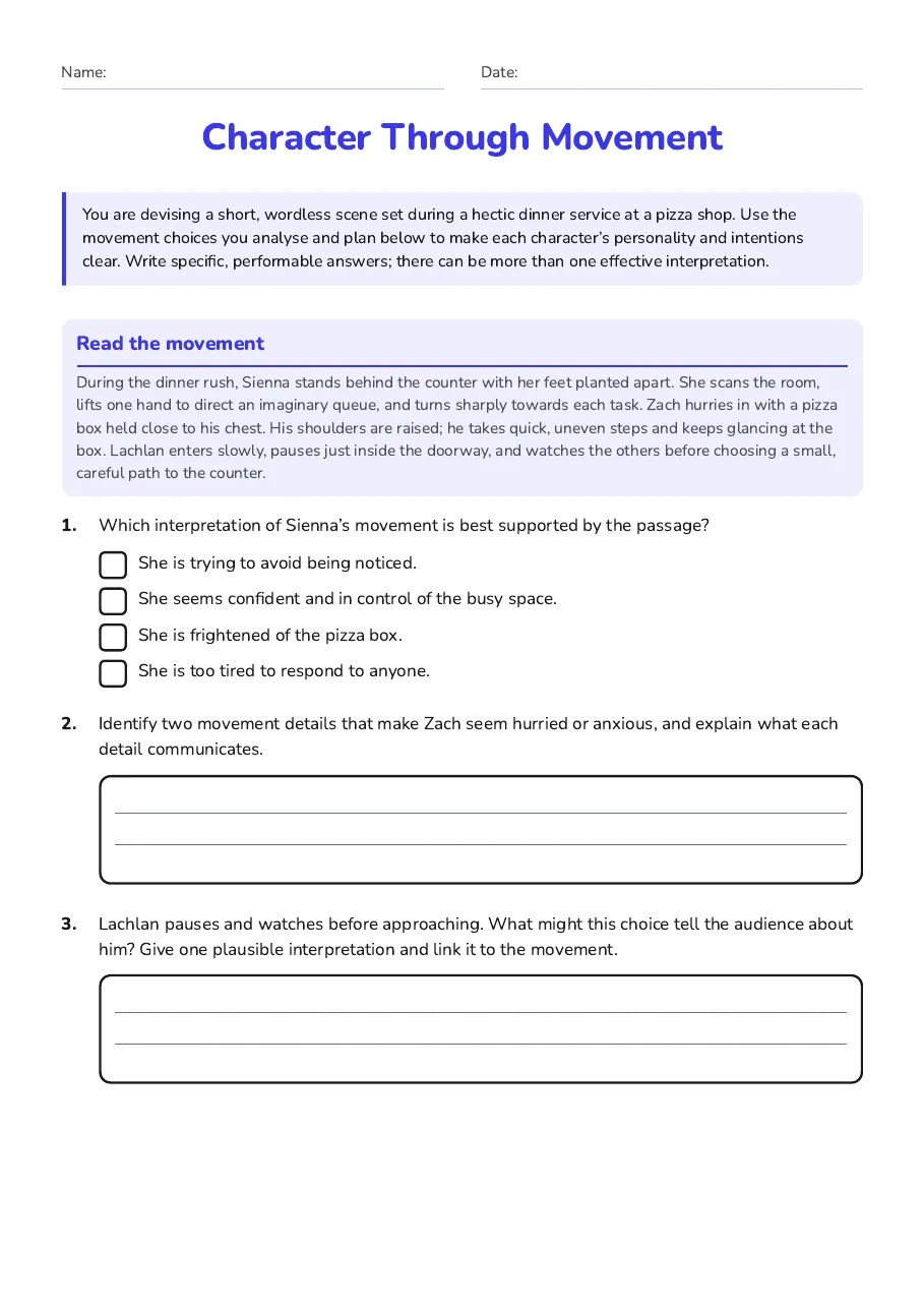 Character Through Movement, page 1 of 3: Read the movement