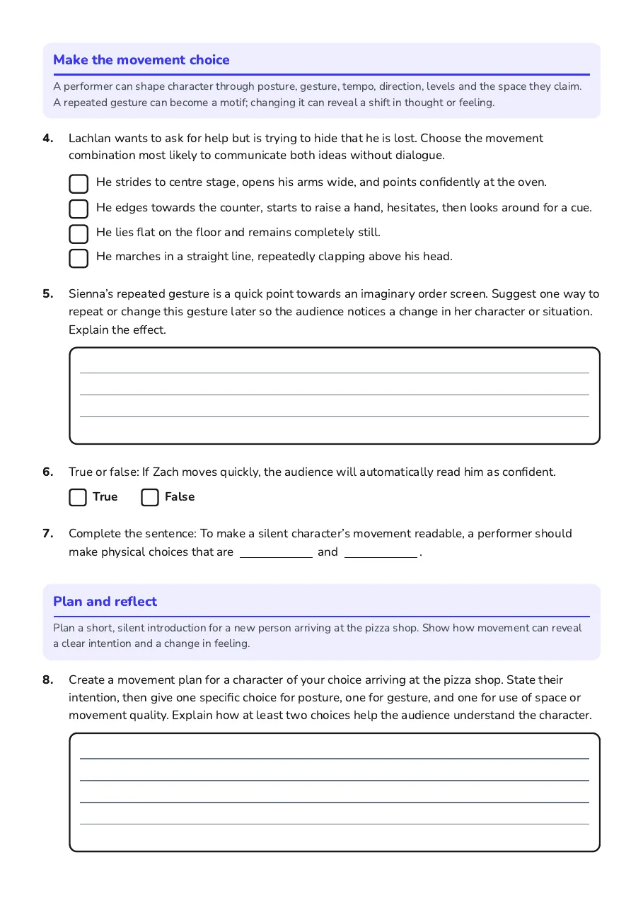 Character Through Movement, page 2 of 3: Make the movement choice, Plan and reflect