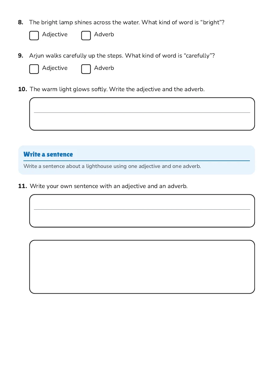 Adjectives and Adverbs Worksheet, page 2 of 2: Write a sentence
