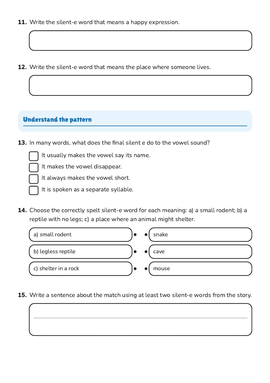 Silent E Animal Story, page 3 of 3: Understand the pattern