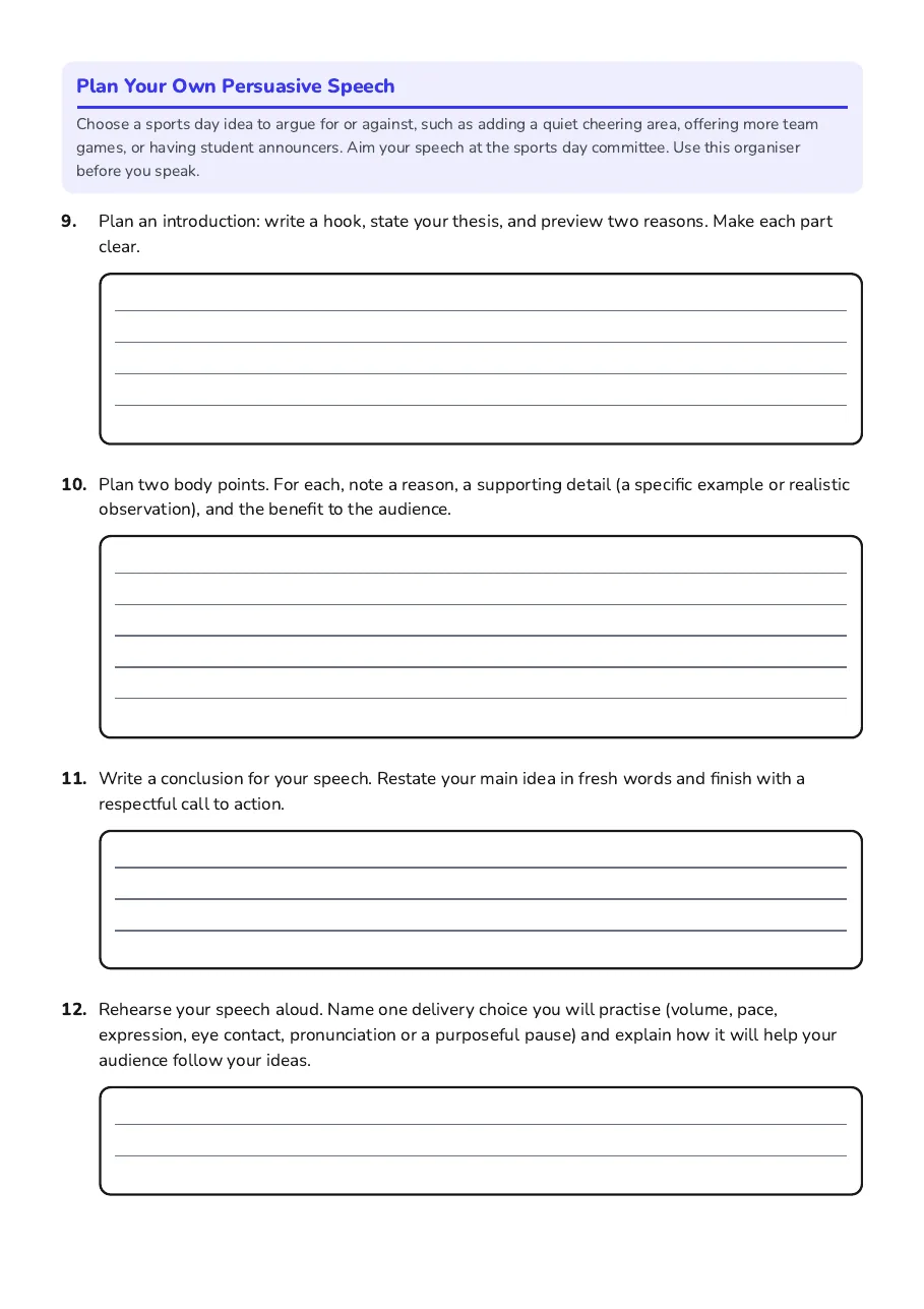 Persuasive Speech Organisation, page 3 of 3: Plan Your Own Persuasive Speech