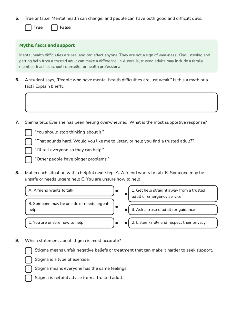 Mental Health Matters Introduction, page 2 of 3: Myths, facts and support