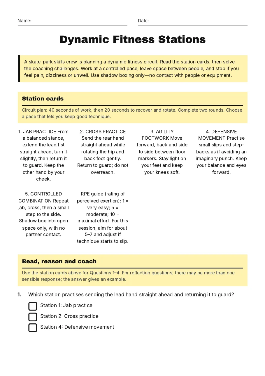 Dynamic Fitness Stations, page 1 of 3: Station cards, Read, reason and coach